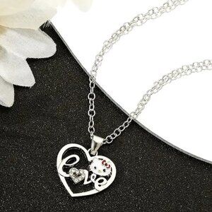 Sanrio Hello Kitty Love Heart Necklace Enamel Rhinestones Silver Goth Emo Scene